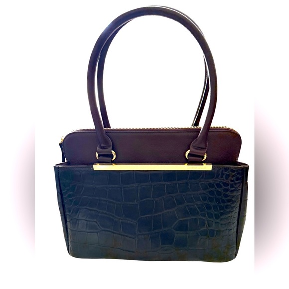 ANTONIO MELANI Black Leather Croc-Embossed Tote Bag NWOT - Picture 1 of 13